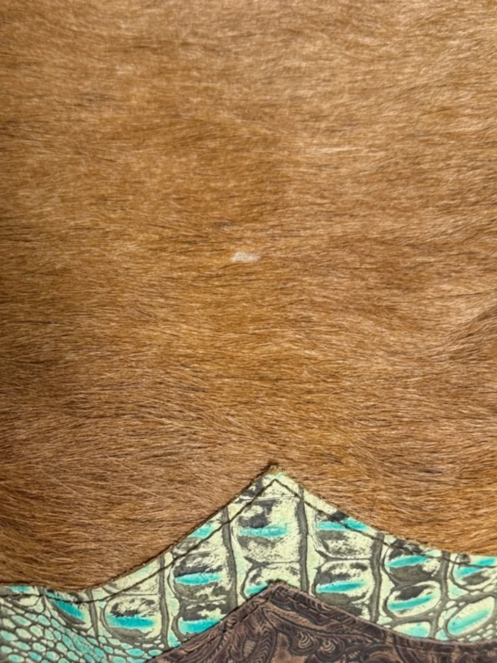 Brown and Tan Leather Fringe Hobo Bag with Turquoise Accent